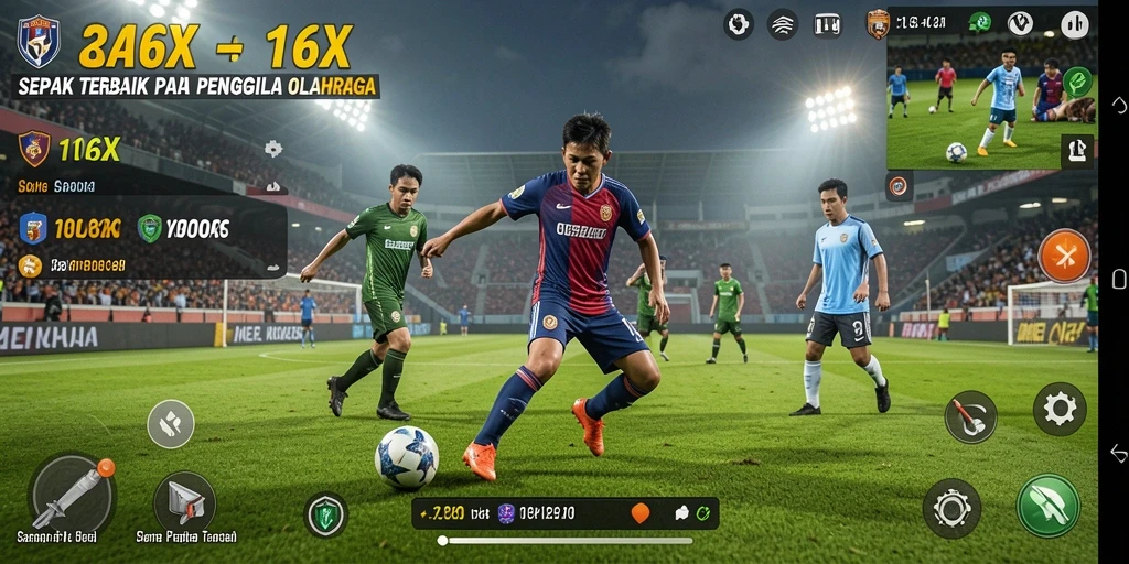 Screenshot menunjukkan aksi seru permainan sepak bola di 116X.