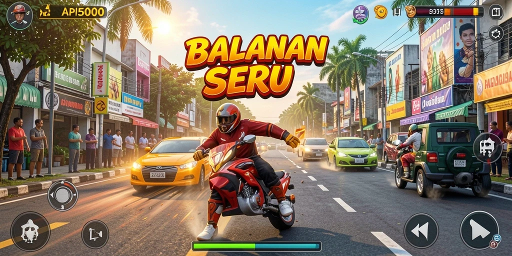 Tangkapan layar API5000 menunjukkan aksi balapan intens dan kendaraan yang keren.