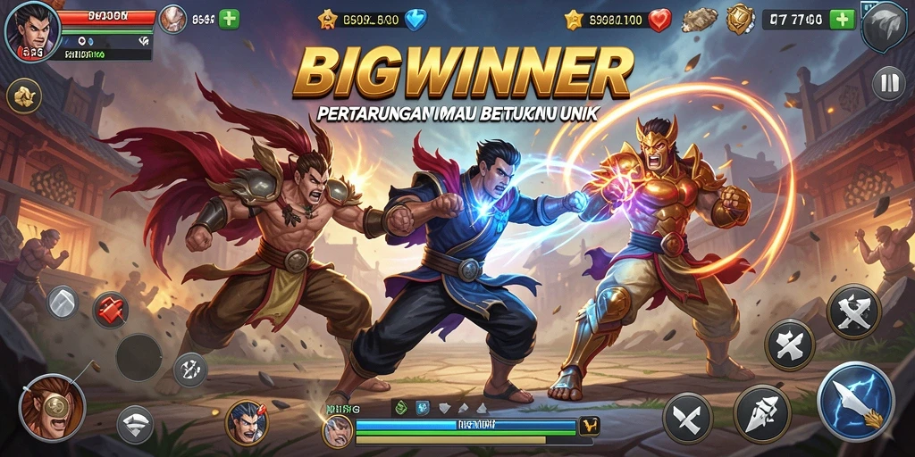 Screenshot gameplay BIGWINNER menampilkan pertarungan seru dan mendebarkan.