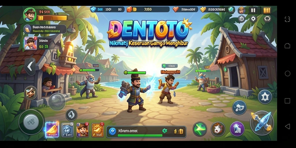 Tampilan gameplay DENTOTO yang penuh warna dan menarik.