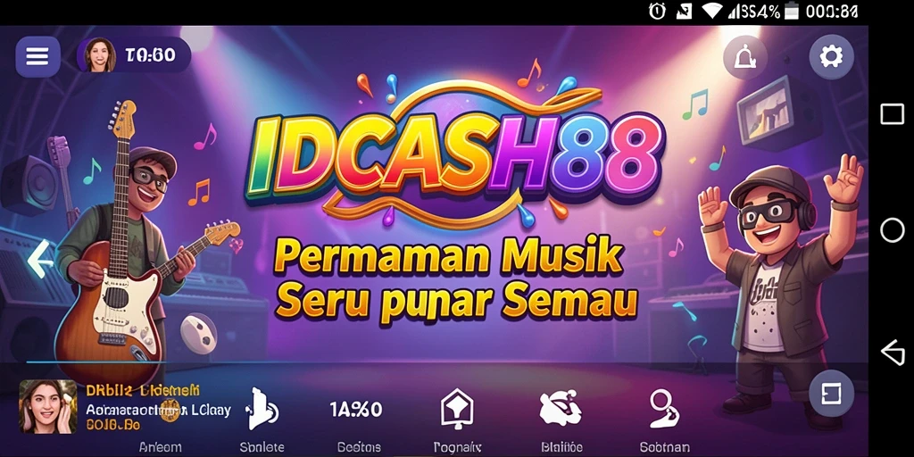 Tampilan menarik gameplay IDCASH88 yang penuh warna dan musik.