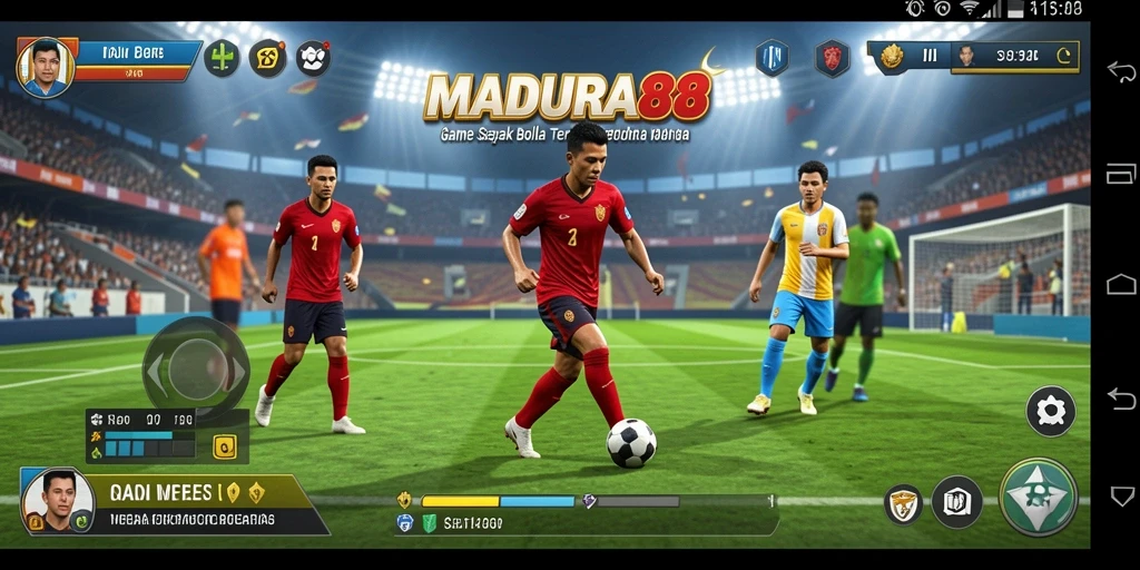 Tangkapan layar utama MADURA88 menampilkan aksi sepak bola yang seru.