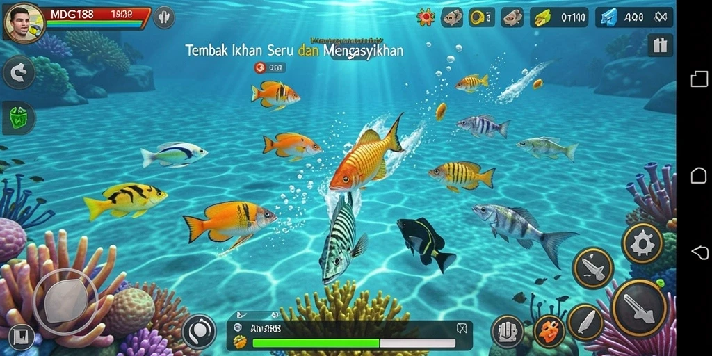 Screenshot gameplay MDG188 menampilkan aksi seru menangkap ikan.
