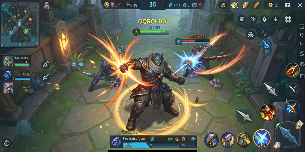 Tampilan gameplay seru dalam pertempuran MOBA QQRP.