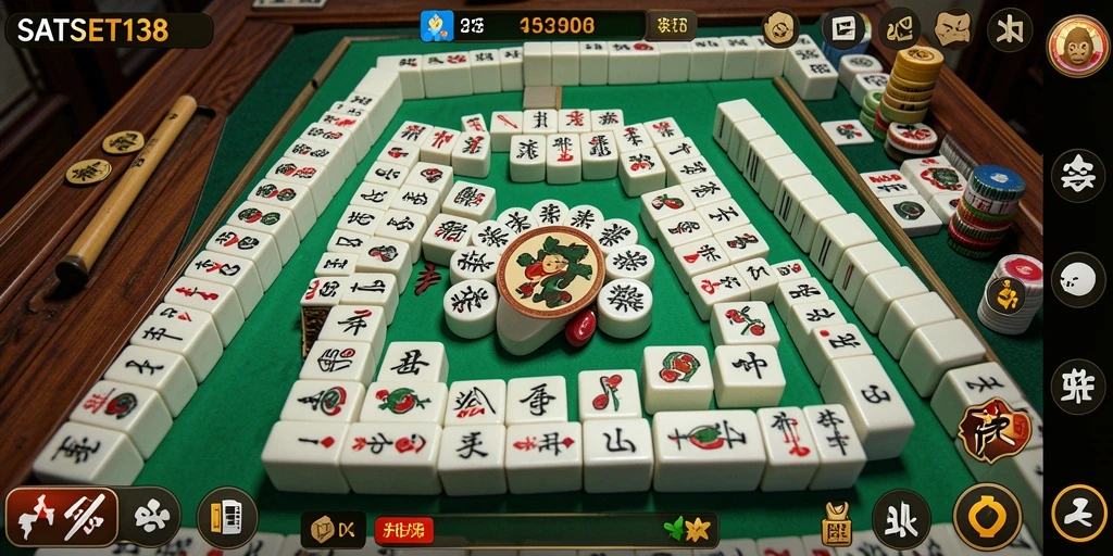 Tampilan gameplay SATSET138 yang seru dan menarik di dalam permainan Mahjong.