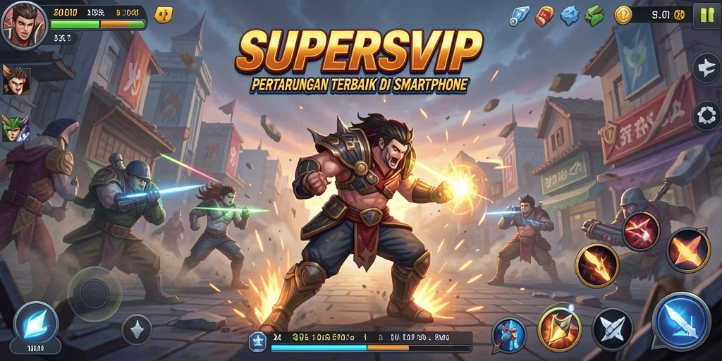 Screenshot menunjukkan aksi pertarungan seru di SUPERSVIP.