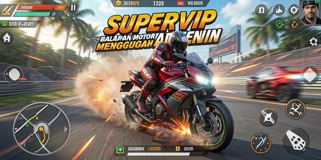 Tampilan balapan mendebarkan di SUPERVIP dengan grafik yang memukau.
