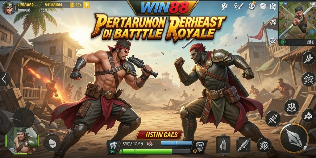 Tampilan utama WIN88 menampilkan aksi seru dalam pertarungan Battle Royale.